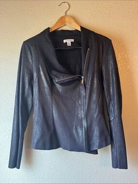 Calvin Klein Black Asymmetric Zip Faux Suede Lightweight Moto-Inspired Jacket